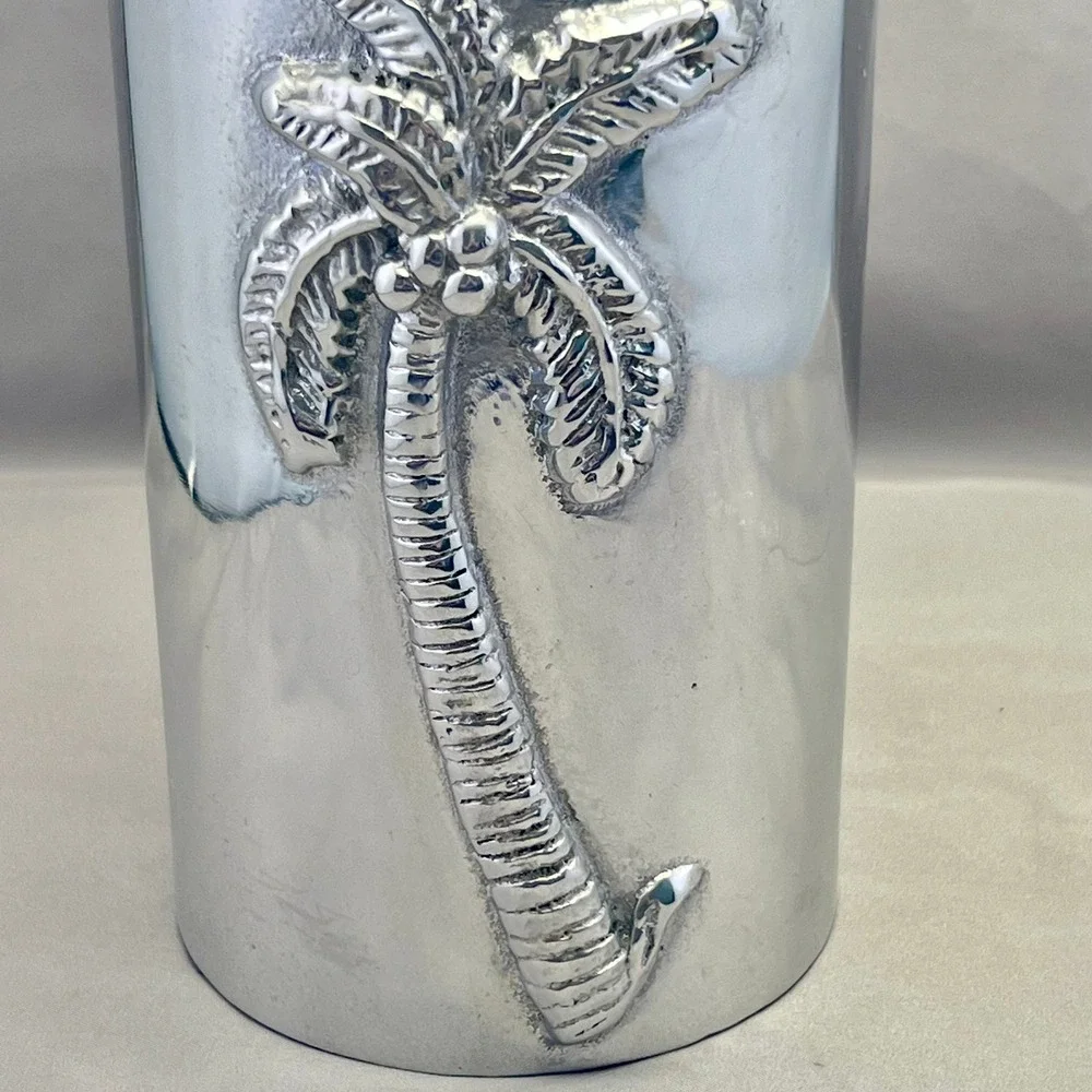 Mariposa Wine Chiller Bottle Coaster Silver Palm Tree Recycled Aluminum Exc